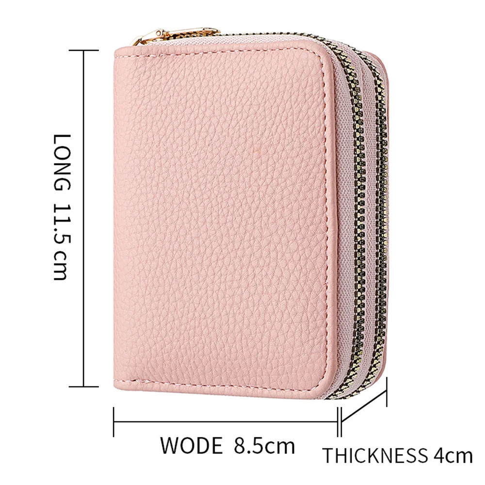 Portamonete da donna con cerniera stile corto modello litchi Portamonete in pelle PU con slot multi per schede di grande capacità con cerniera