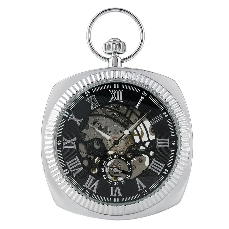Antique Men Women Mechanical Hand-Winding Pocket Watch Roman Numerals Display Pendant Clock Fob Chain Luminous Hands Timepiece