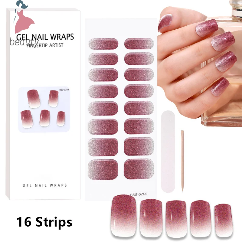 Envolturas de Gel semicurado rápido, adhesivo sólido para uñas, cubierta completa, calcomanía para uñas, lámpara UV, decoración de manicura curada