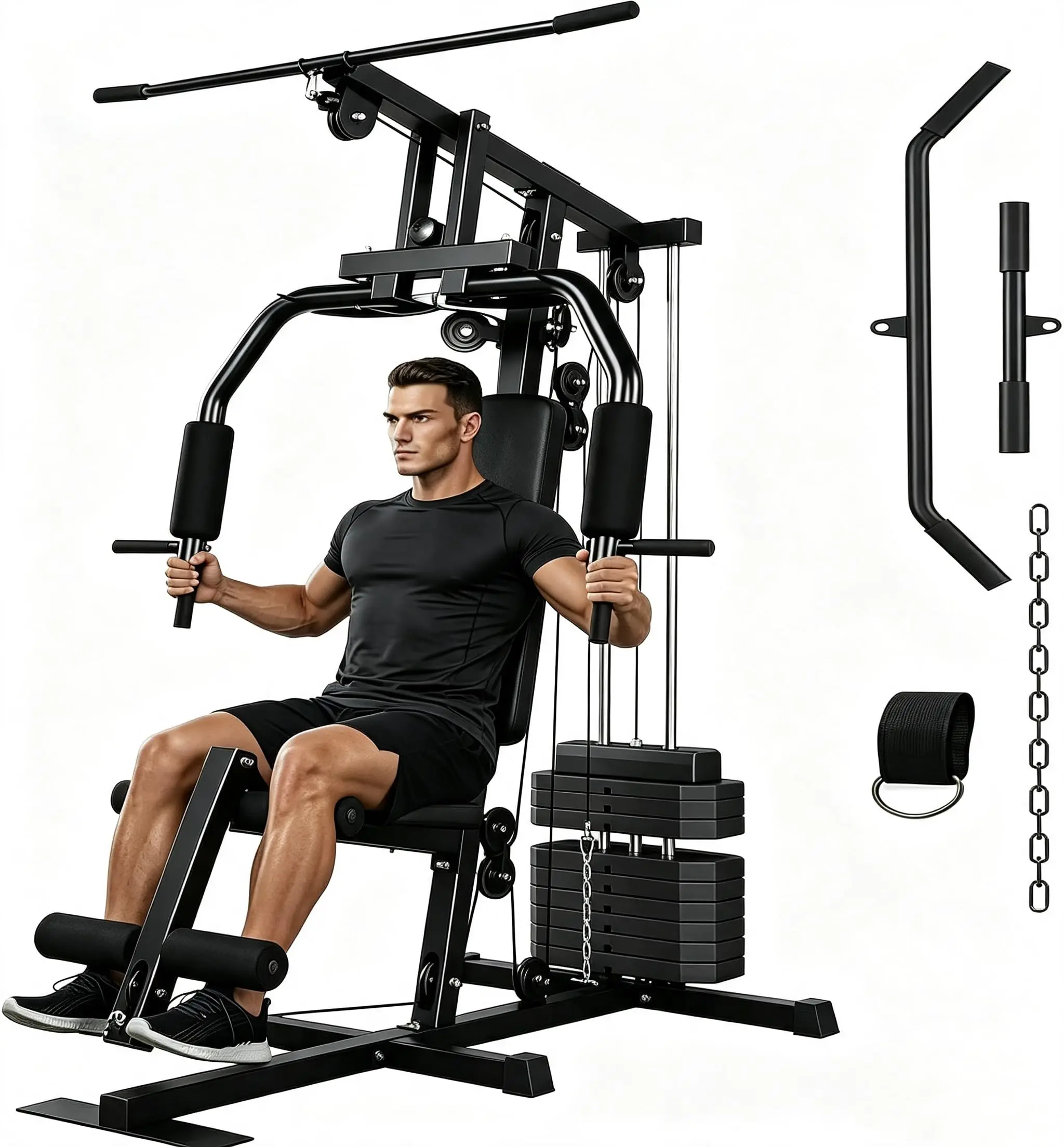 Home Gym Equipment, Multifunctional Workout Station with 100LBS Weight Stack, Home Gym Machine for Full Body Traning