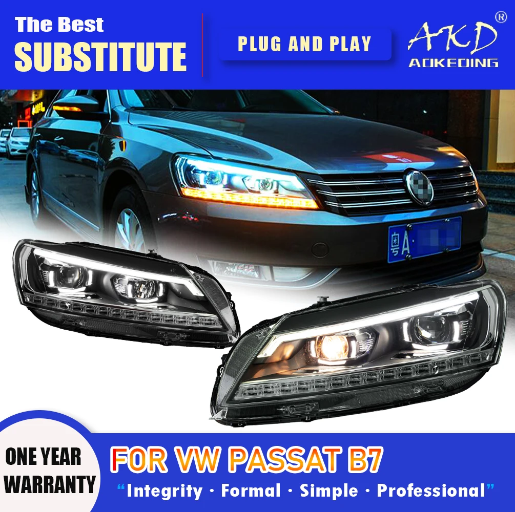 AKD Head Lamp for VW Passat B7 LED Headlight 2011-2015 Headlights US Version DRL Turn Signal High Beam Angel Eye Projector Lens