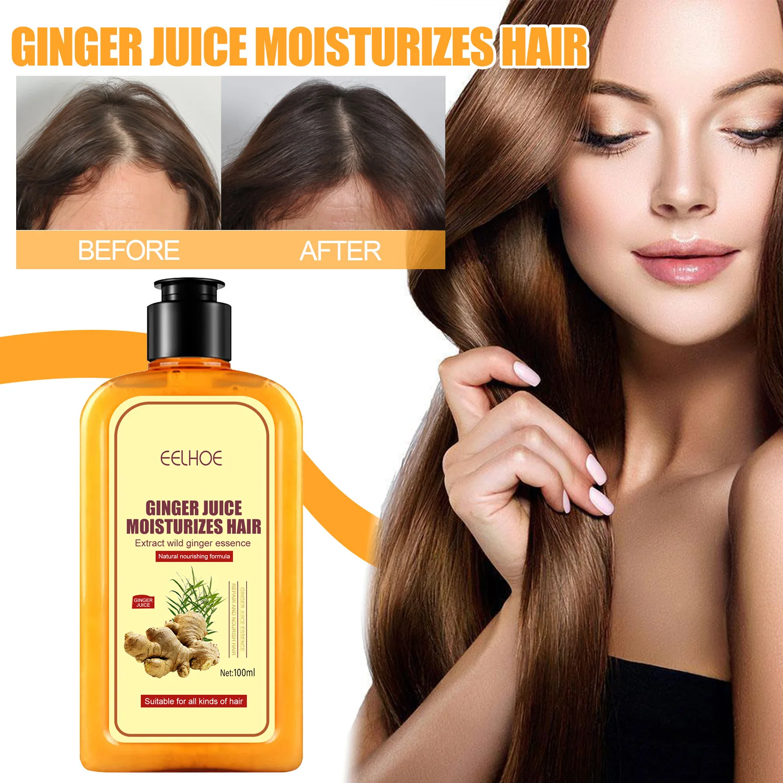 100ml  Professional Hair Ginger Shampoo Hair Regrowth Dense Fast Thicker Hair Growth Shampoo Anti Hair Loss Product