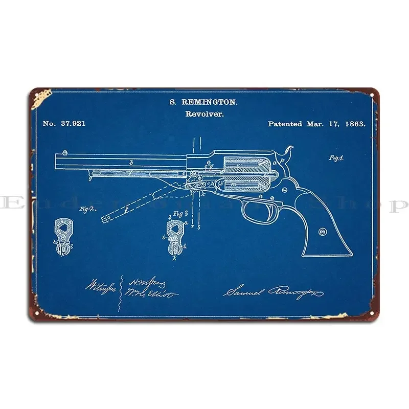 Civil War Era Remington Pistol Patent Art Metal Plaque Designing Print Wall Decor Decoration Vintage Tin Sign Poster