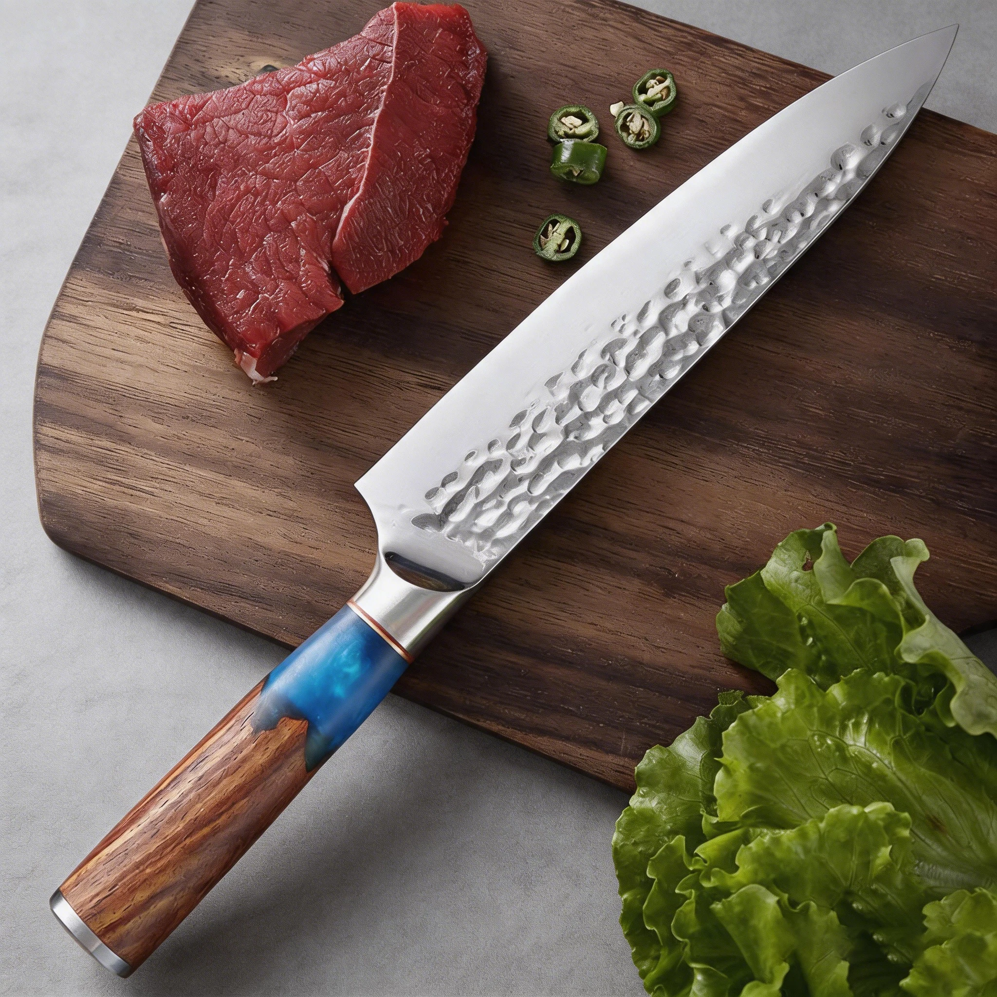 2026 New Model High-End Kitchen Knife, 8-Inch Forged Textured Japanese Knife, Sanzai Knife, Professional Kitchen Cutting Tool