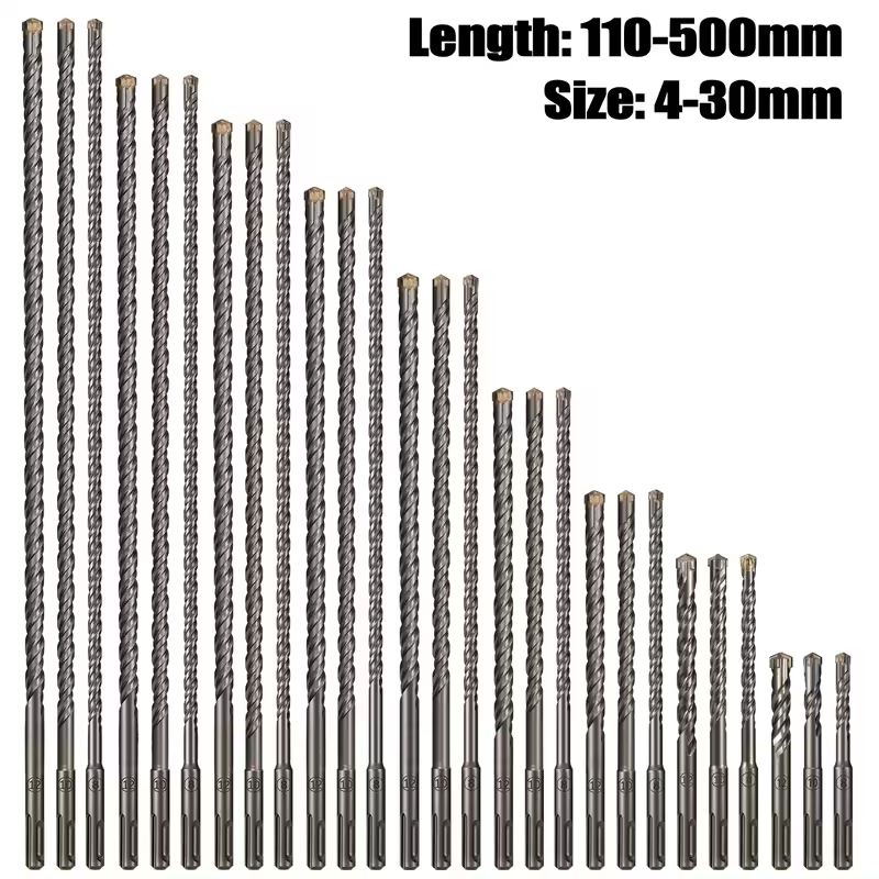 Extended Cross Electric Hammer Drill 110-500mm SDS Plus Through Wall Reinforced Concrete Hard Alloy Four Blade Impact Drill Bit - Image 2