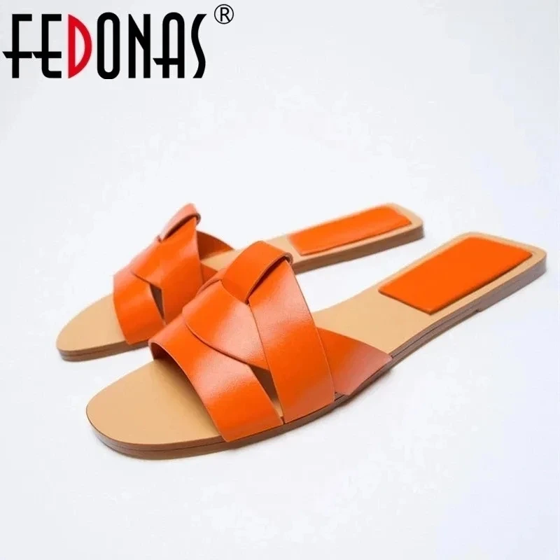 FEDONAS Ins Women Flats Sandals Genuine Leather Comfort Casual Shoes Woman Summer Slippers Female Sandals