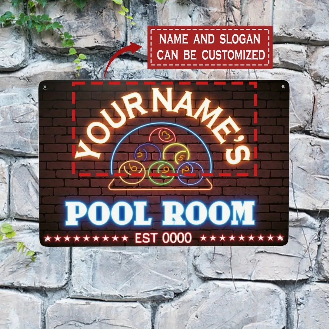 Personalized Billiard Room Metal Sign, Custom Home Bar Wall Decor (Decoration Only)
