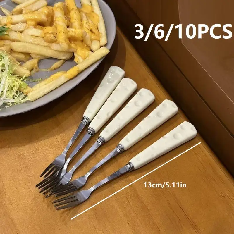 

3/6/10pcs 304 Stainless Steel Fruit Fork Dessert Cake Forks Salad Fork For Party Kitchen Tableware