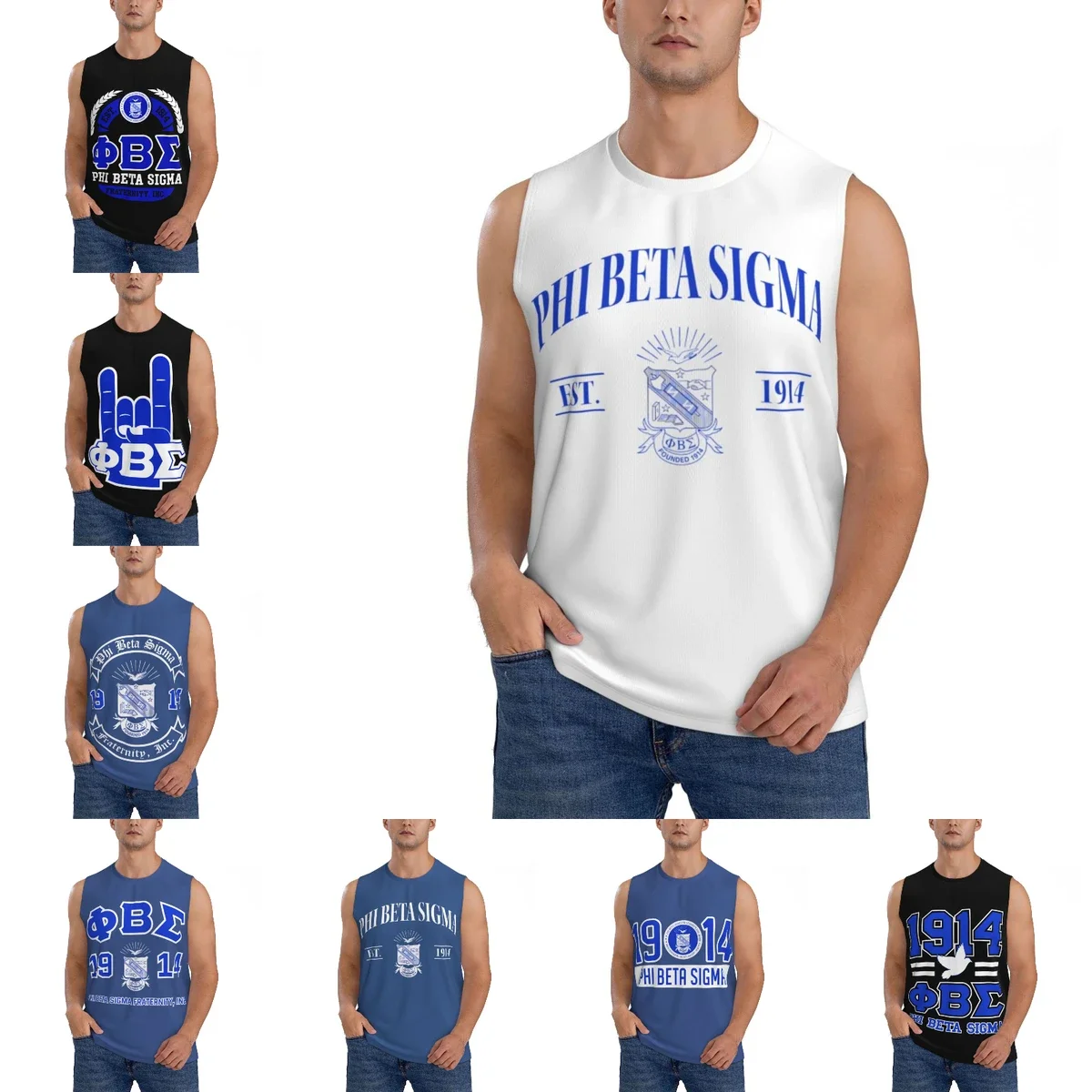 Phi Beta Sigma PBS Fraternity Athletic Men's Hd Print Cotton Tank Top Muscle Tee Sleeveless T-Shirt Tagless Tank Undershirt