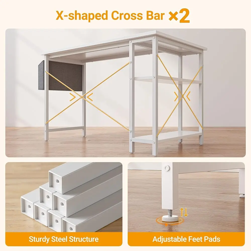 L Shaped Desk, 47"" Computer Desk With Reversible Storage Shelves Home Office Corner Desk Study Writing Gaming Table, White