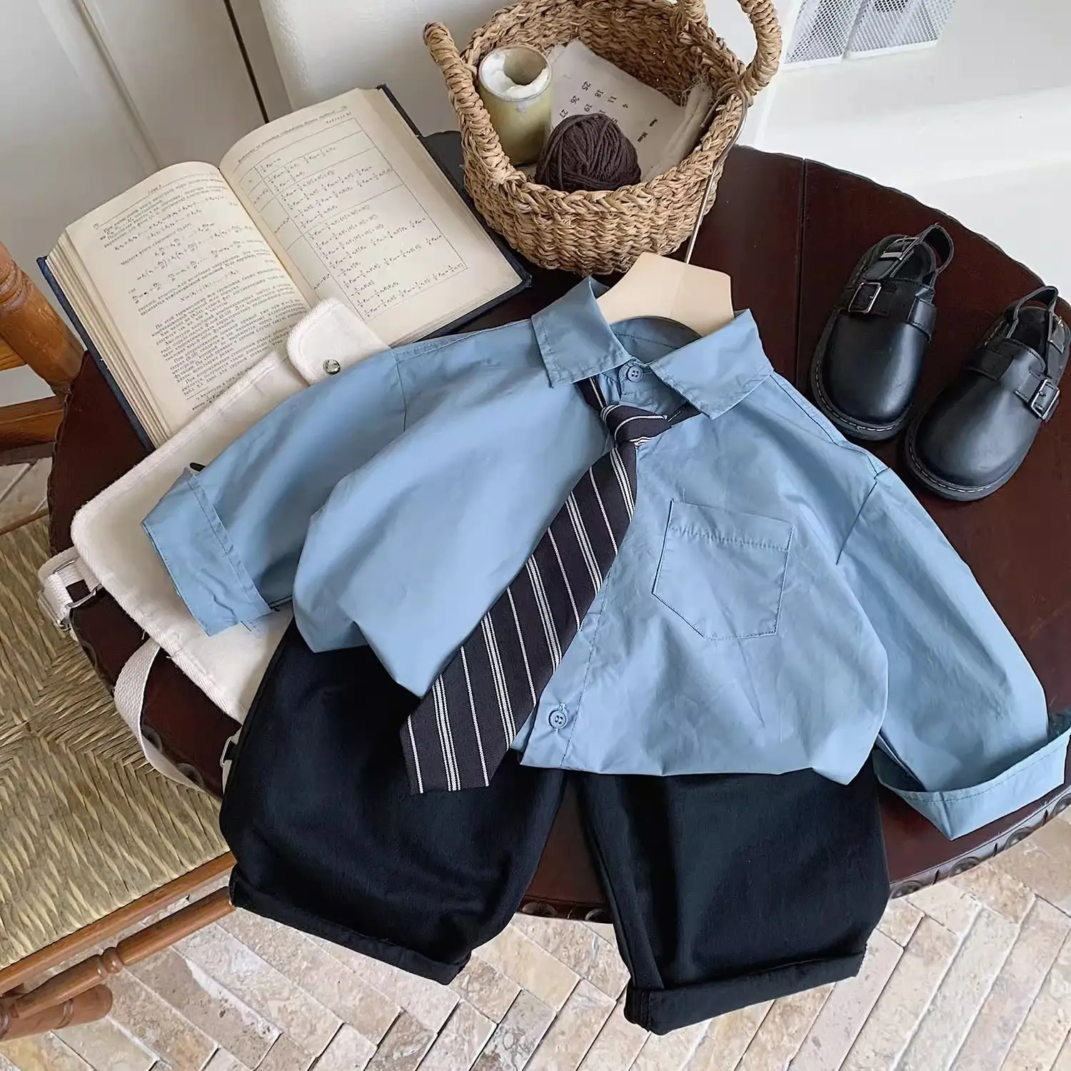 2 PCS set Spring Autumn Boys Clothing set Casual Shirts Pants Tie Kid Children baby toddler Handsome Gentleman clothes 2-10 Year
