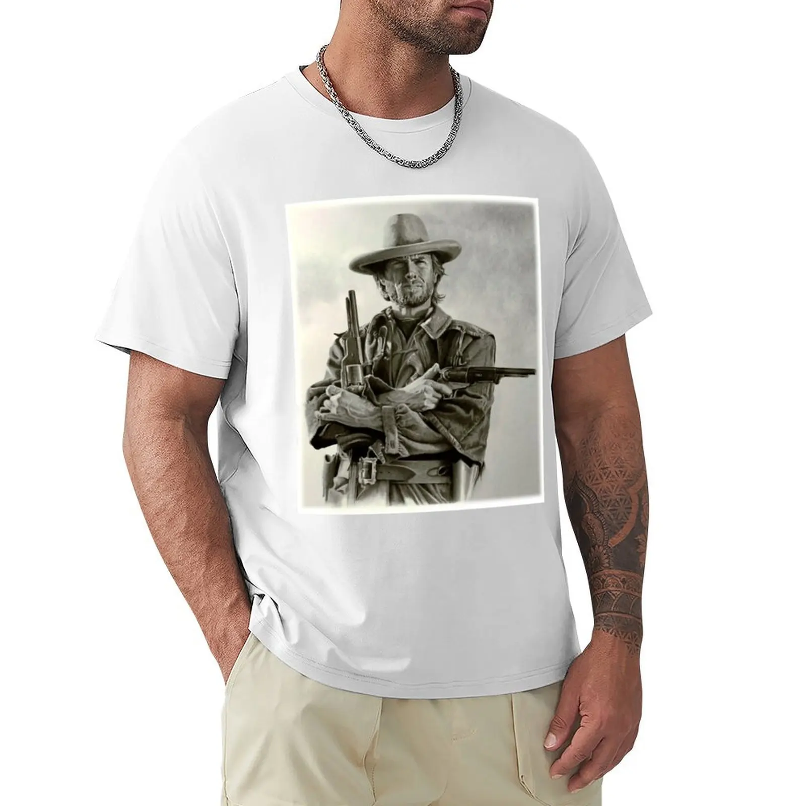 Clint cowboy T-shirt Blouse vintage summer clothes heavyweights Men's t shirts