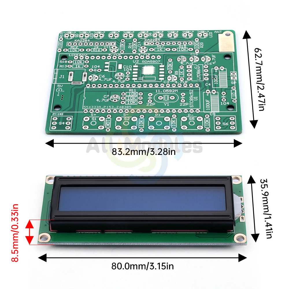 87-108MHZ FM Digital FM Radio Assembly Soldering Practice Kit RDA5807 LCD Display DIY Soldered Loose Parts