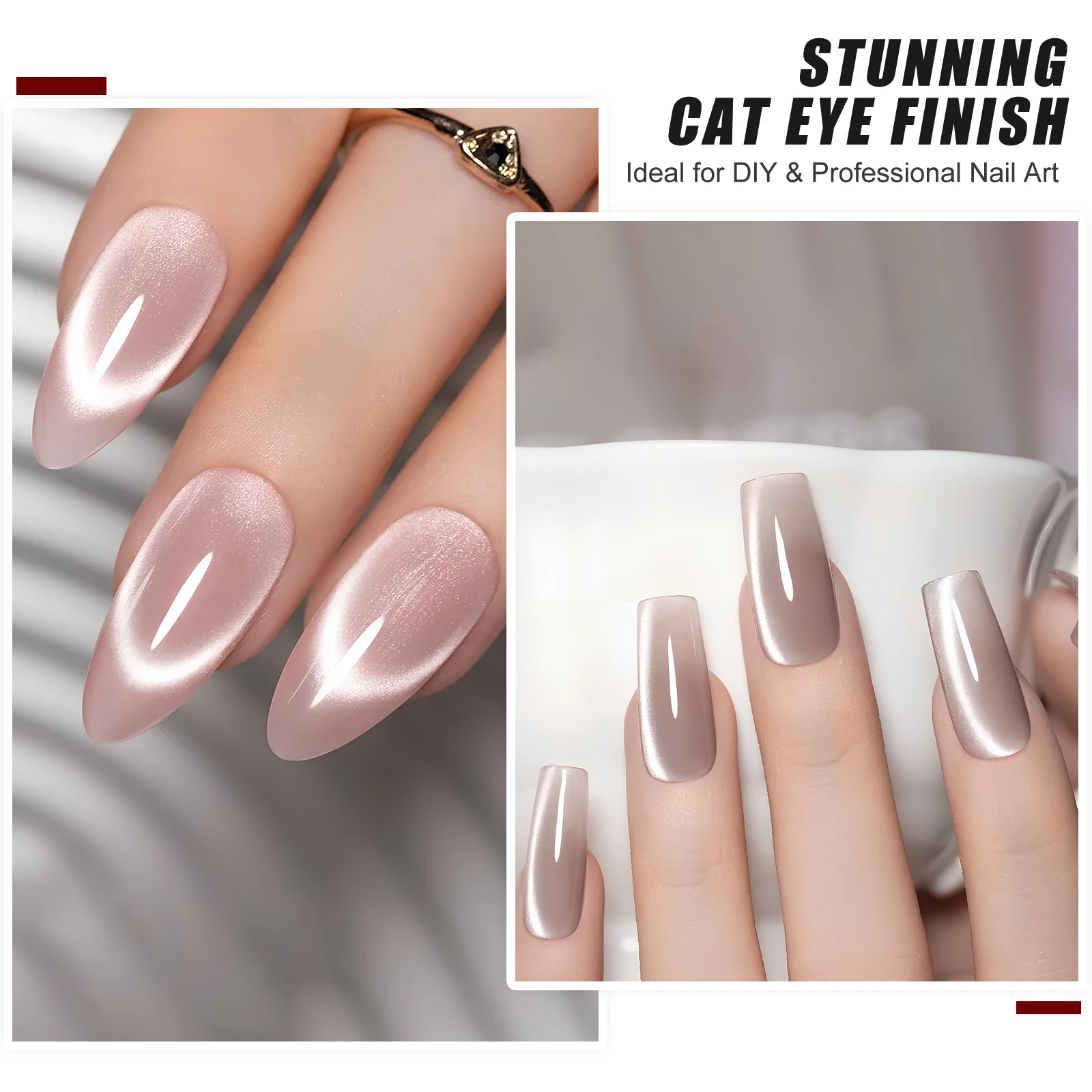 แม่เหล็กตาแมวสองหัว & ชุดแม่เหล็กทรงกระบอกแรงสูง อุปกรณ์เสริมแม่เหล็กสำหรับทำเล็บ 3 มิติ สไตล์ฝรั่งเศส ด้วยแท่งแม่เหล็กยูวี