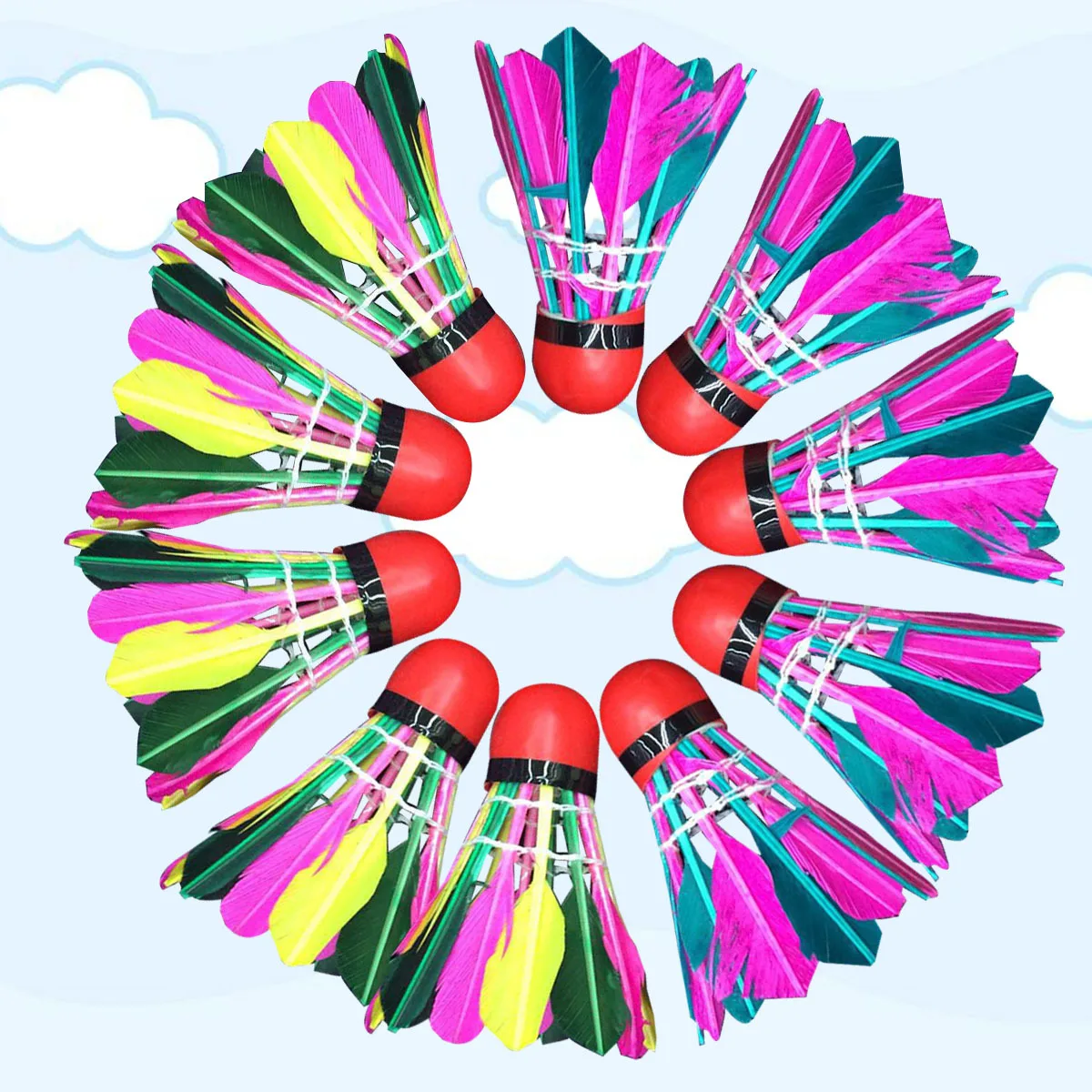11 個のバドミントン羽根カラフルな軽量子供用羽根屋内屋外トレーニング練習ゲームプレイ用