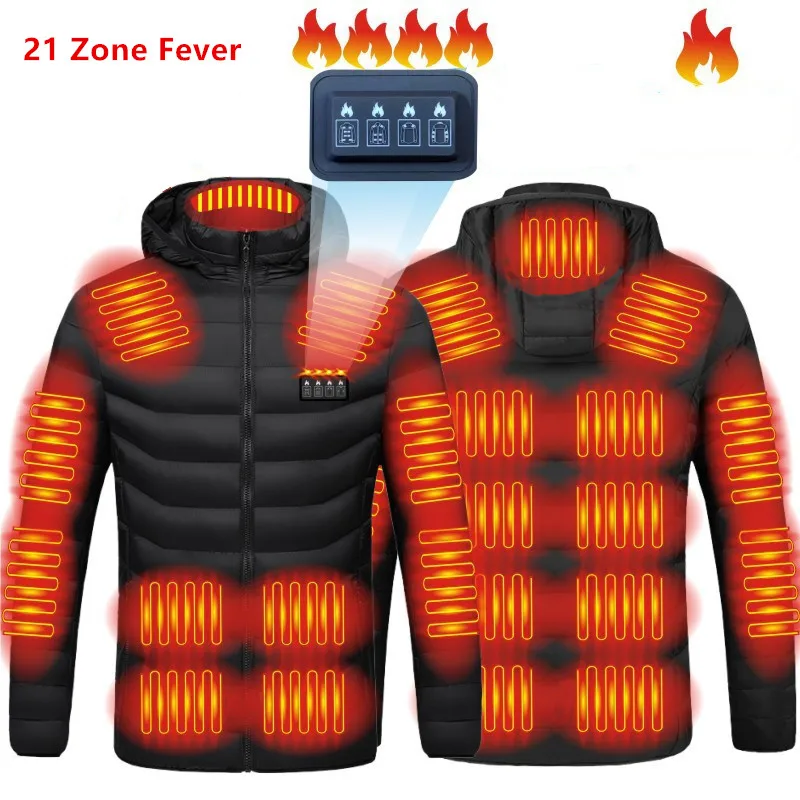 New Men'S Winter Four Control 21 Zone Intelligent Heating And Warming Fashionable And Casual Hooded Cotton Coat (No Power Bank)