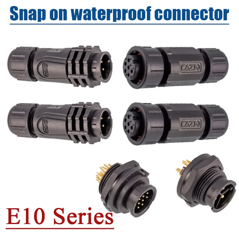 E10 2/3/4/5/6 7/8/12Pin IP68 Waterproof Aviation Plug Socket Connector Self-locking Male Head PCB Plug-in Board Female Sockets