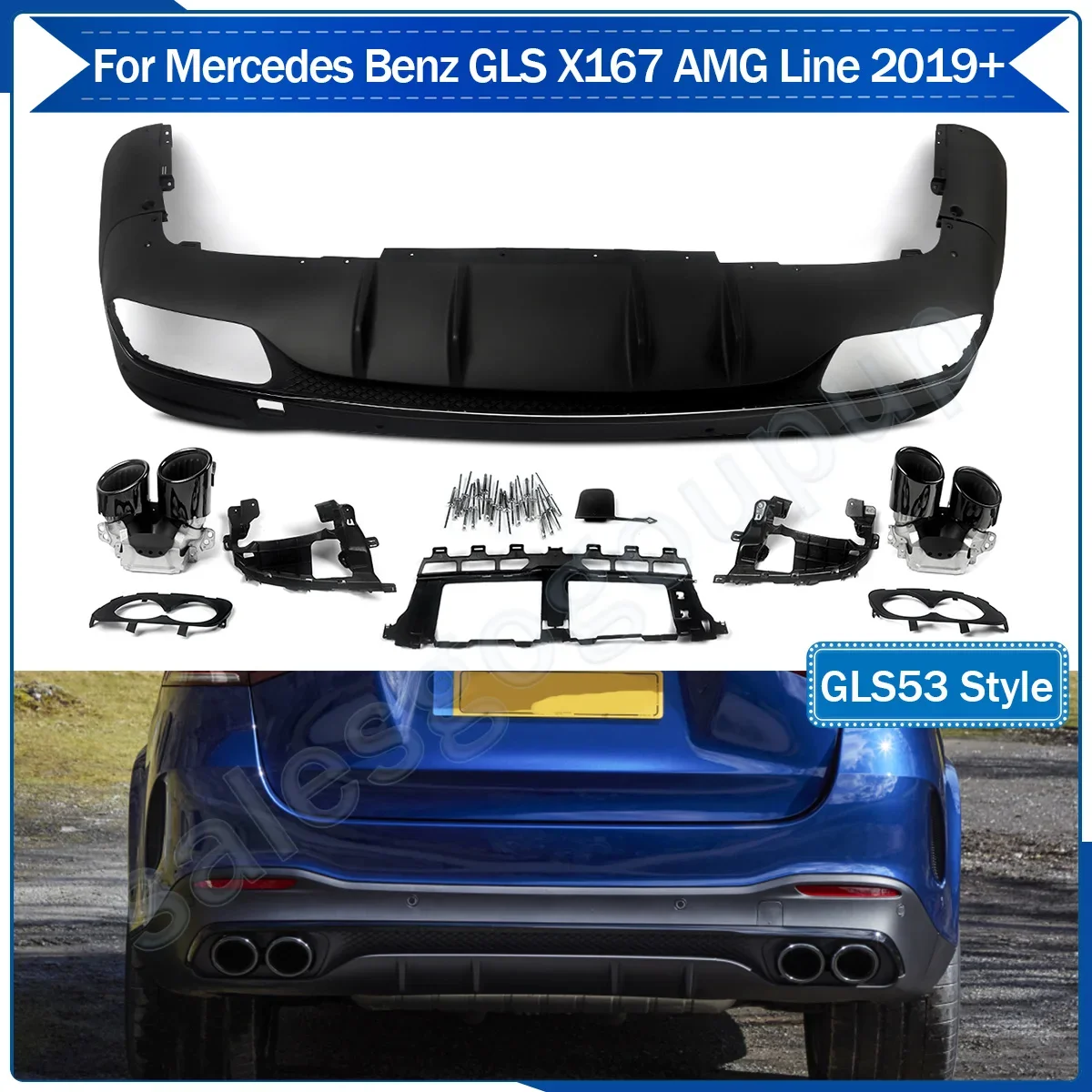 AMG GLC53 Style Rear Diffuser+Tailpipe For Benz X167 GLS AMG Sport Bumper 2020+