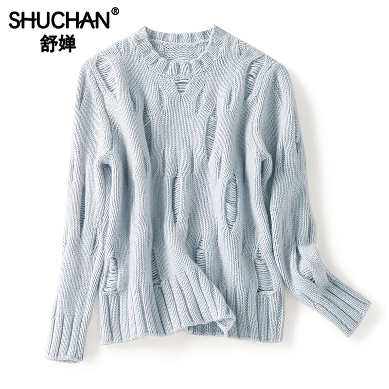 Hollow Out New 2023 Autumn Winter Warm 100% Cashmere Sweater Women  England Style  Loose Fit  Thick （Winter)