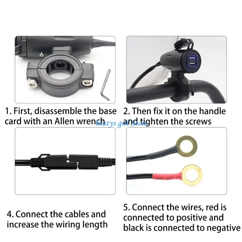 

C7AB 5V 4.8A USB Dual Port Motorcycle Socket Power Outlet with for Touch Switch Dual USB Power Socket Installed