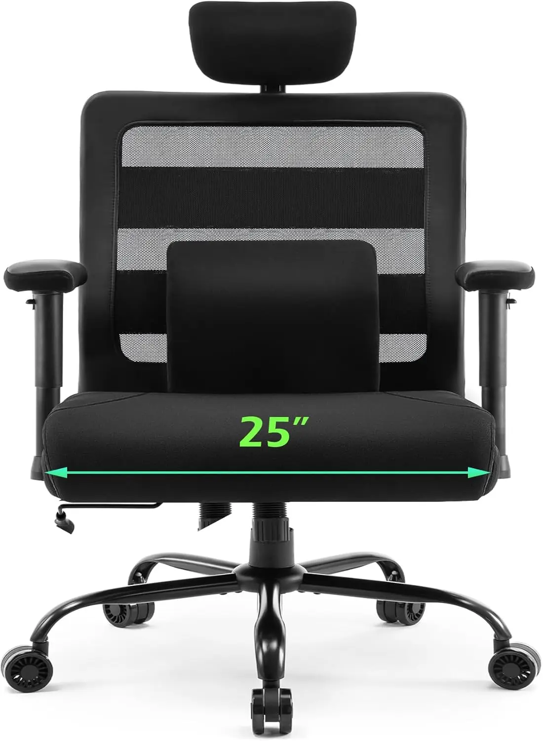 Extra Wide Seat Office Chair For Big And Tall 500Lbs, With High Back Adjustable Headrest Lumbar Support Arms Wheels Heavy Duty