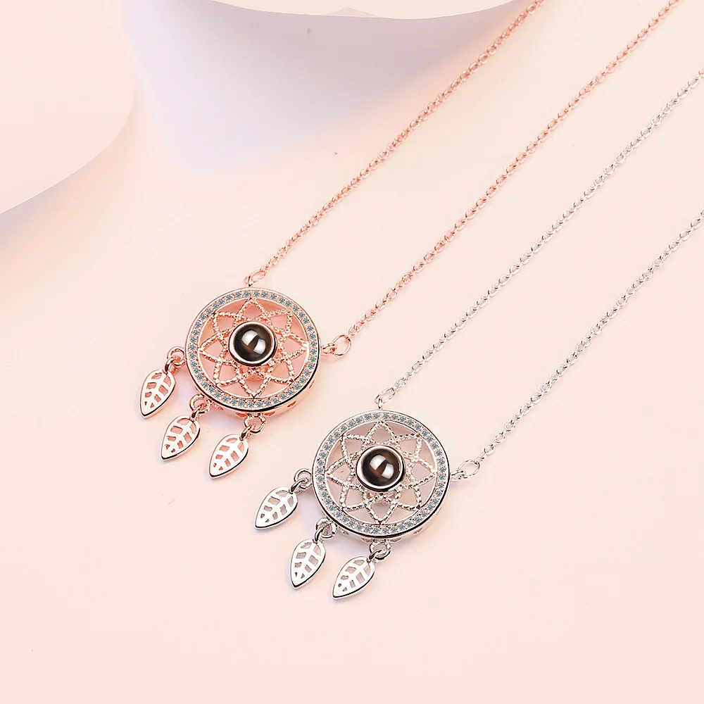 

Personalised Dreamcatcher Picture Necklace Silver Dream Catcher Pendant Custom Photo Projection Pendant for Women Girls Gift