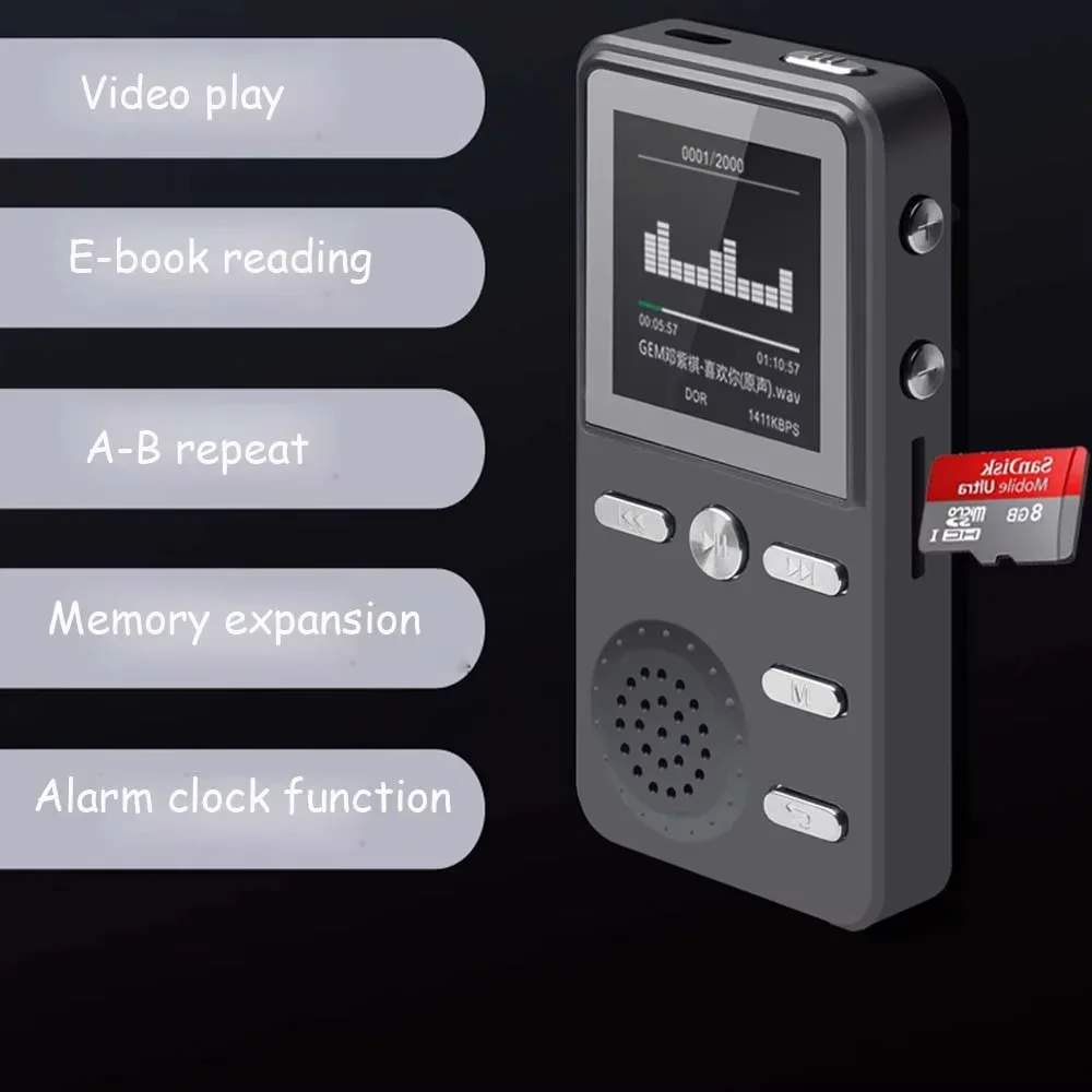 Mini MP3 Player Sports Running Walkman Built in Speaker with Screen Support Fm Radio/Recording/E-book Alarm Clock Music Player