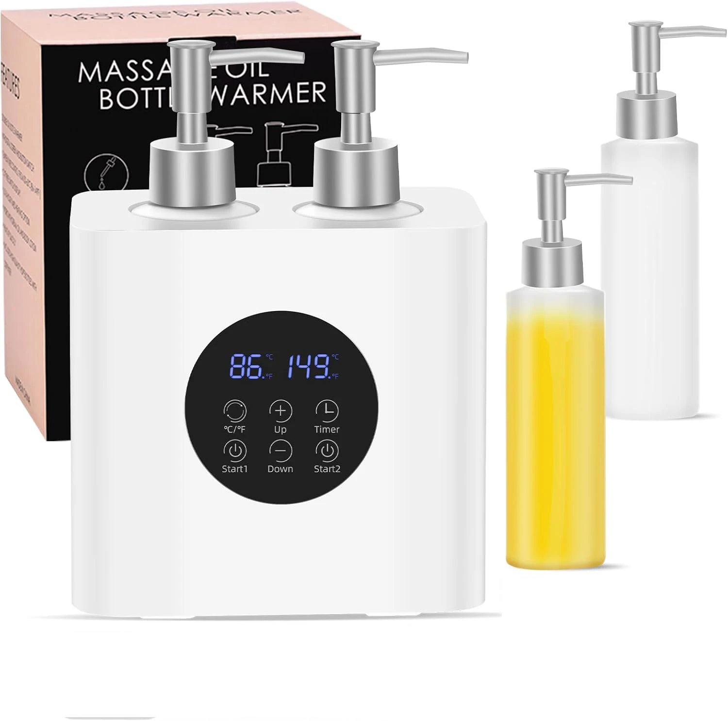 

Professional Massage Oil Warmer Four Oil Bottles ℃ ℉ Switchable Adjustable Temperature for SPA Body Lotion Heater