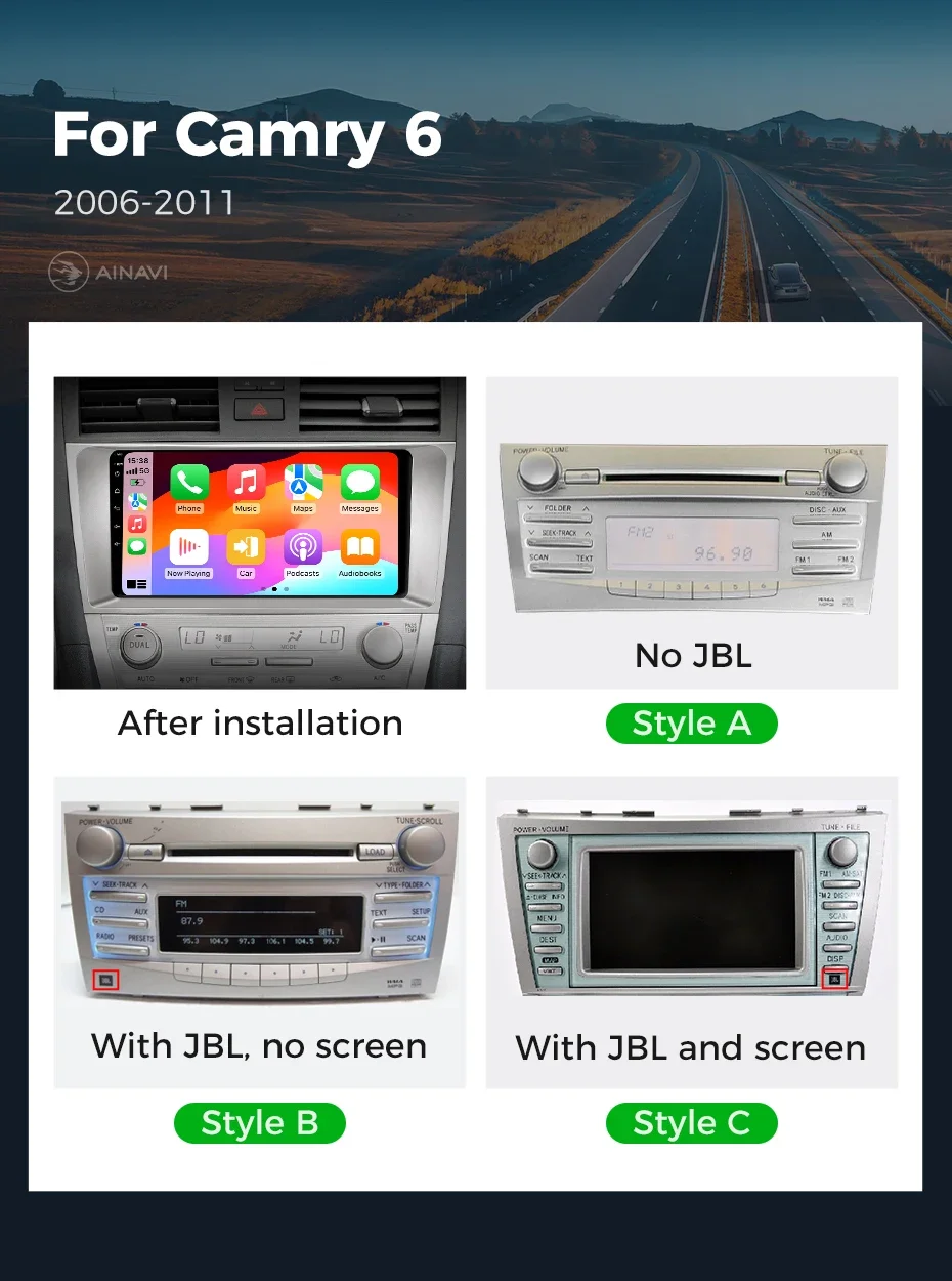 Android 14 2 Din Car Multimedia Player For Toyota Camry 2006-2011 Head Unit Stereo GPS Navigation BT WIFI