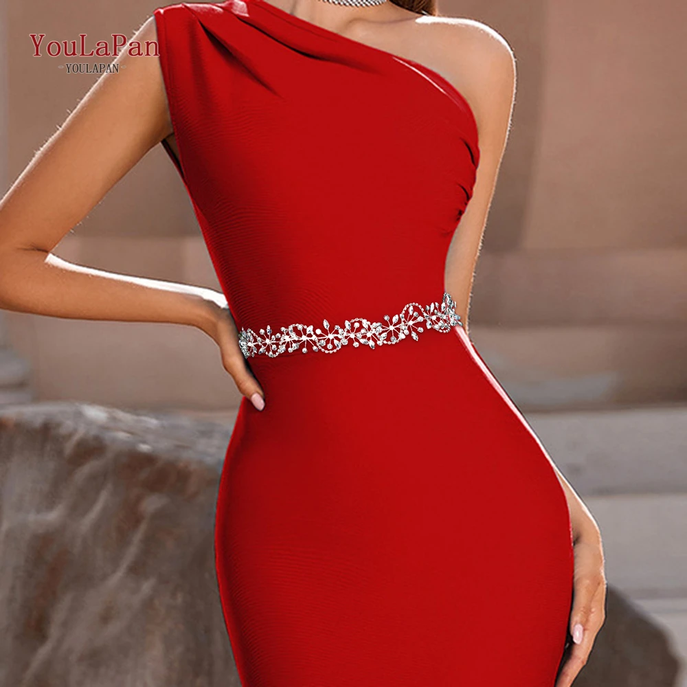 Youlapan-cinto de vestido de casamento para mulheres, cor prata, strass, nupcial, noite, fita, artesanal, acessórios, sh266