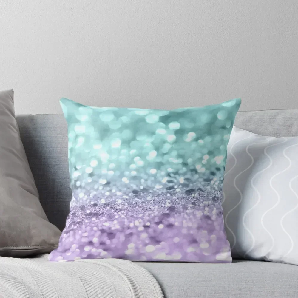 Aqua Purple MERMAID Girls Glitter #1 (Faux Glitter) #shiny #decor #art Throw Pillow Decorative Cushions Ornamental Pillow pillow