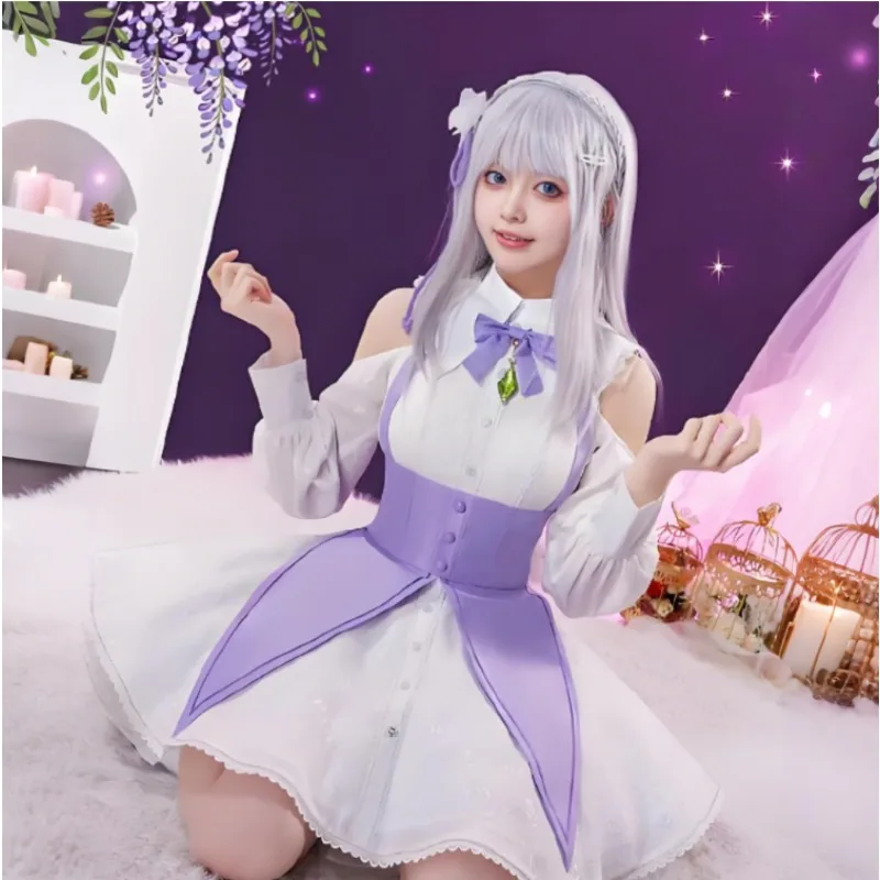 أنيمي إعادة الحياة في عالم مختلف من الصفر إميليا طبعة المسرح يؤرخ فستان تأثيري حلي موحدة شعر مستعار مجموعة كاملة بدلة الحفلات