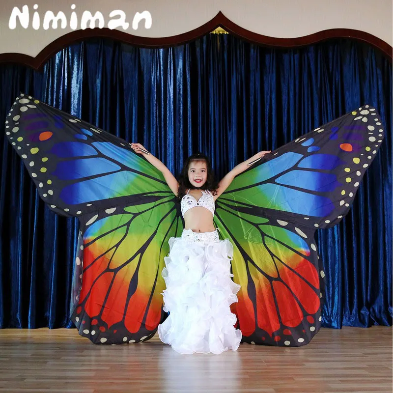 Belly Dance Beautiful Colorful Children's Butterfly Wings with Stick Accessories Decoration Dance Costume Role Playing