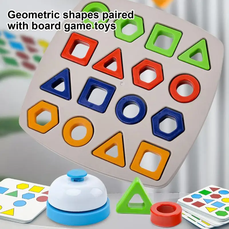 Shape Matching Blocks Quick Matching Board With Bell And Cards Geometric Board Games Montessori Colored Wooden Shape Puzzle