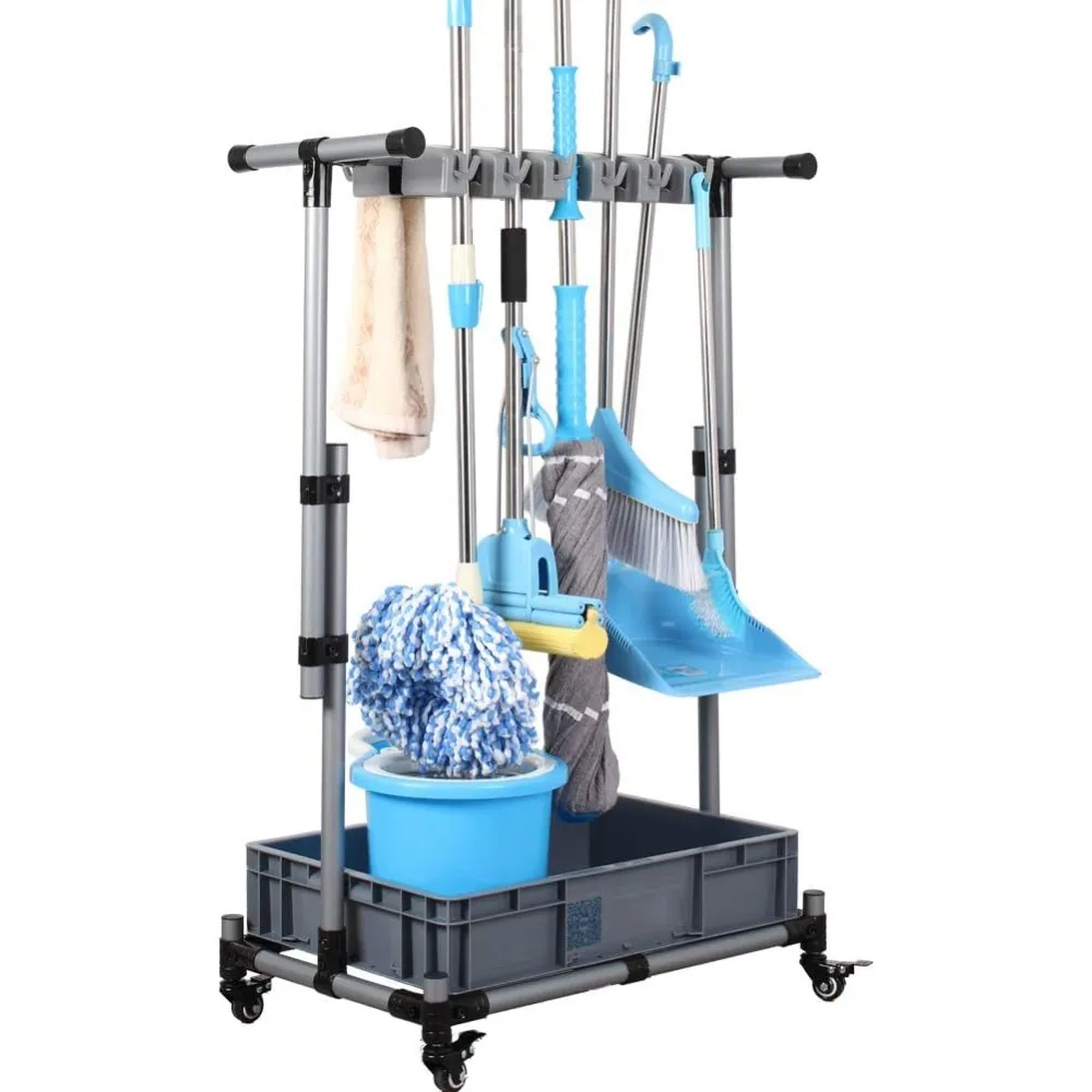 

Broom and Mop Holder Put Wet Mops Movable Floor-Mounted Mop Rack Floor Standing Cleaning Tool Cart Storage