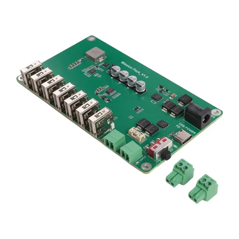 

Плата ABGI-USB Station PCBA с 7 портами USB-A (10А) и 2 клеммными блоками (выход 5А), разъемом DC JACK (5.0/2.0 контакта), входом Type-C PD