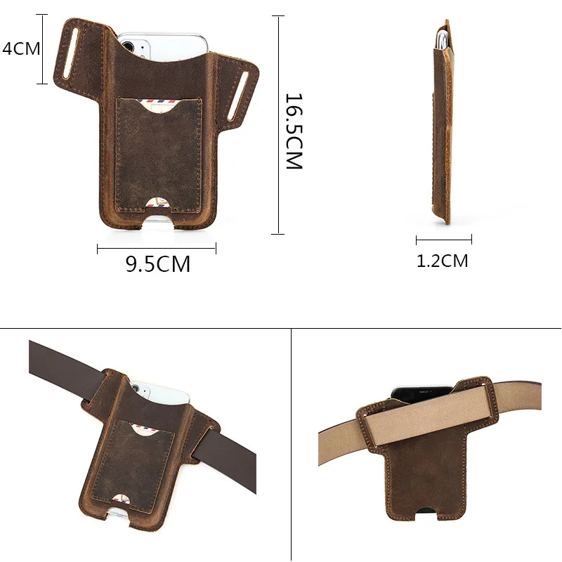 Leather Belt Cellphone Bag For Phone Waist Case Mobile Phone Pouch Case Holder Holster Men