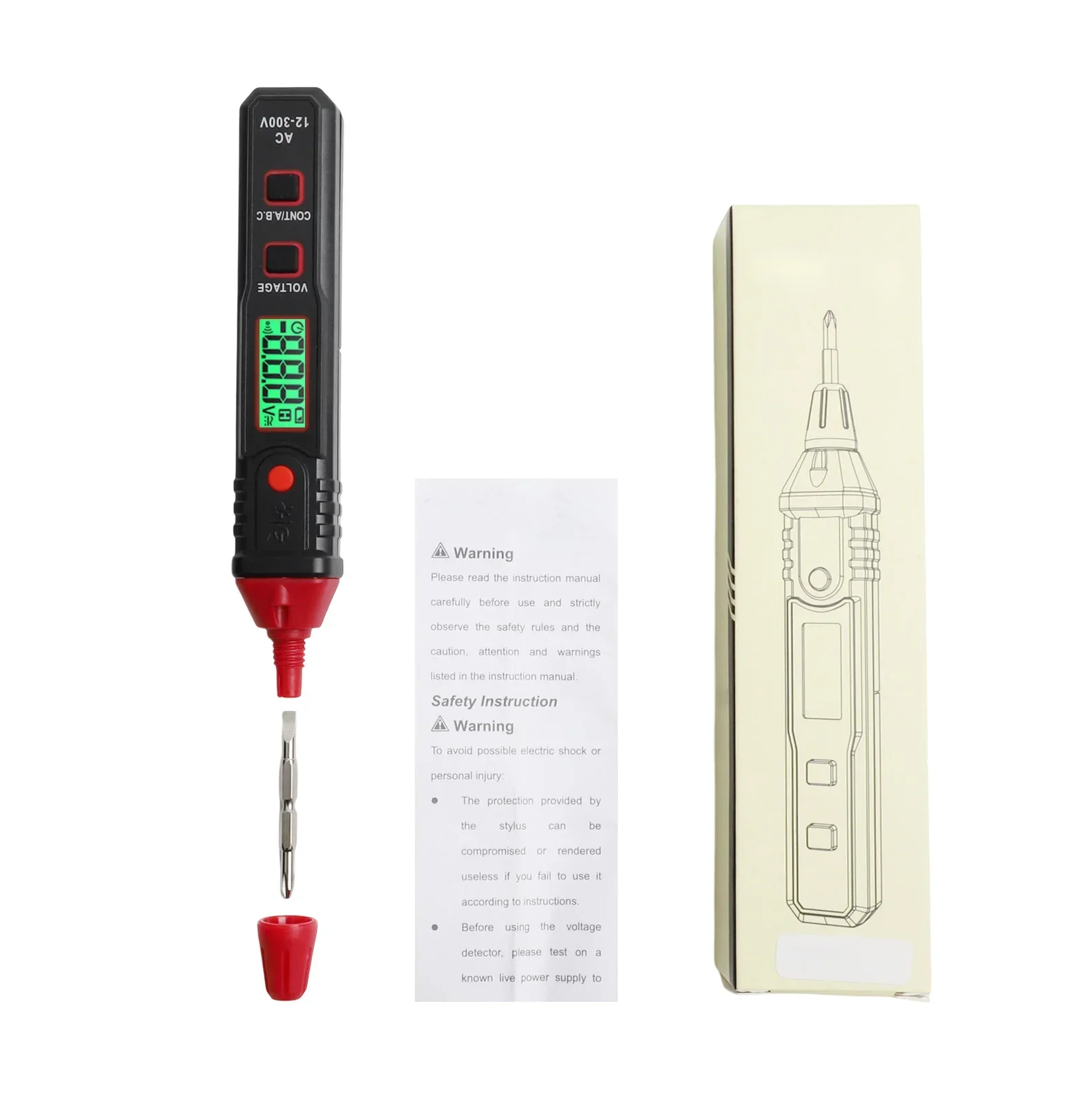 

Бесконтактный тестер Обнаружение напряжения переменного тока Тестер напряжения переменного тока Сменная головка отвертки Индикация низкого заряда батареи