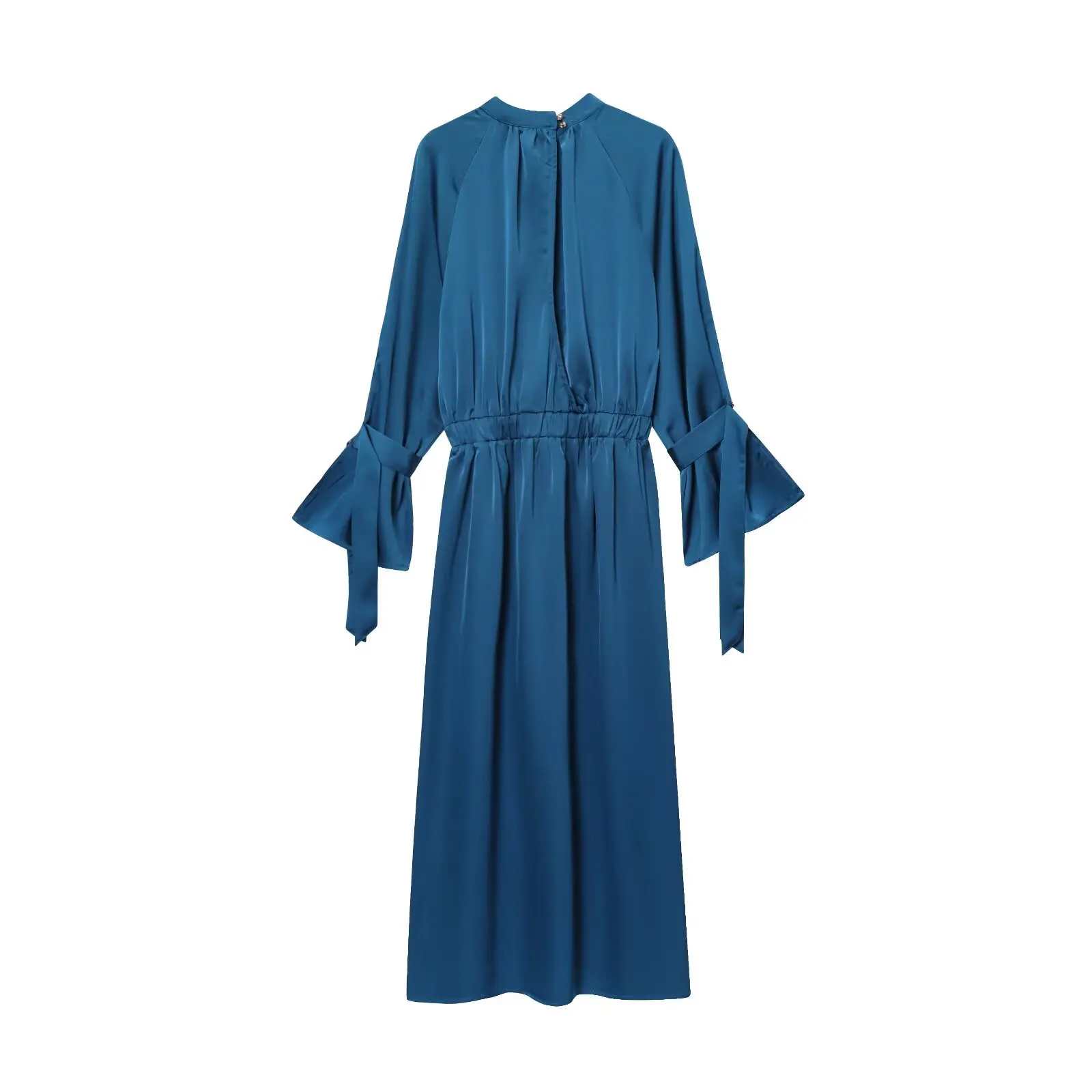 2025 WOMAN Fashion European and American Style Winter New Half-high Neck Silk Satin Texture Horn Sleeve Dress Vestidos Mujer