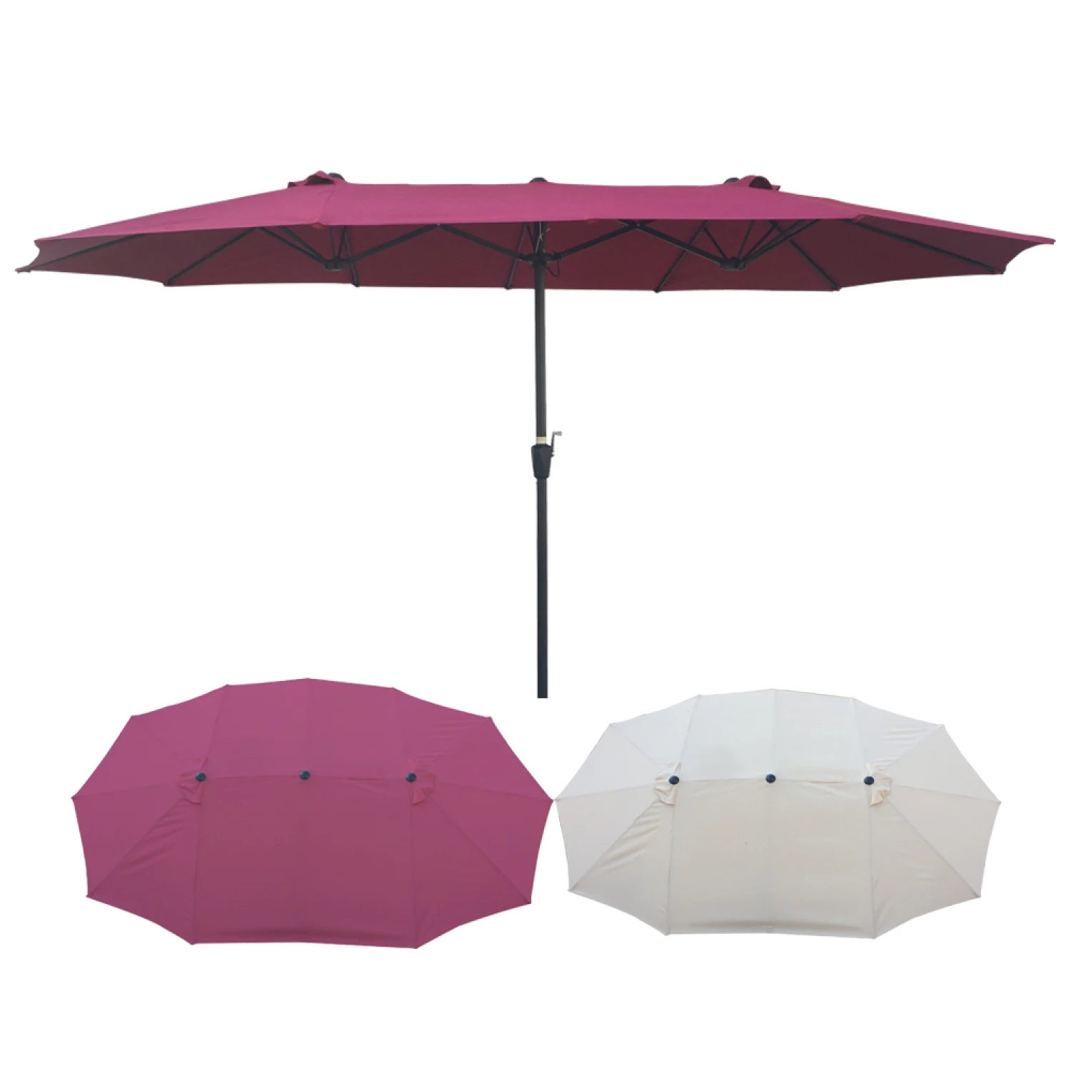 15Ftx9FtDouble-Sided Patio Umbrella Outdoor Market Table Garden Extra Large Waterproof Twin Umbrellas with Crank and Wind Vents