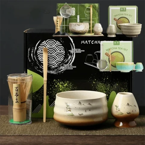 Tea Sticks Japanese Matcha Tea Set Match Bowl Matcha Spoon Matcha Brush Tea-Making Tools Bamboo Ceramic Matcha Whisk Set