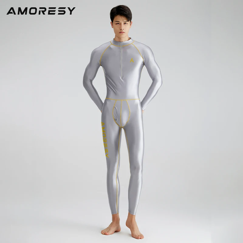 AMORESY Apollo Series Front Zipper Long Sleeve Sports Fitness Yoga Glossy Multi functional Bodysuit