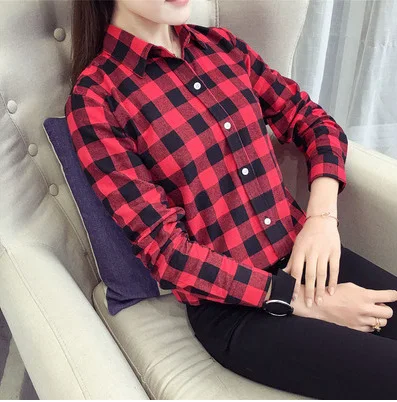 Cotton Casual Women\'s Plaid Shirt 2023 Autumn New Fine  Ladies Loose Blouse and Tops Female Long Sleeve Blouses Clothes