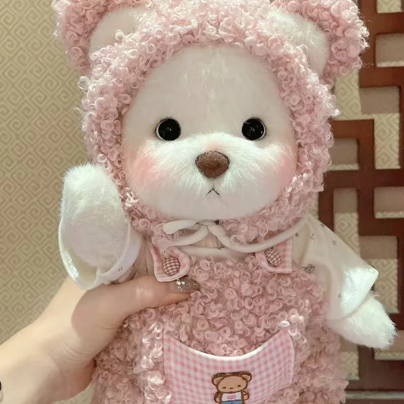 High Quality Kawaii Handmade Bear Plush Toy Dress 30cm Brown White Bear Joint Removable Bear Plush Toy For Girls Holiday Gifts