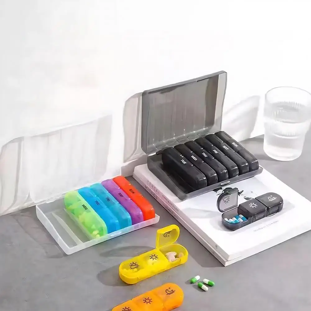 Weekly Pill Box Weekly Pill Organizer with 21 Compartments Leak-proof Travel Pill Box Easy-open Cover Double for Supplements