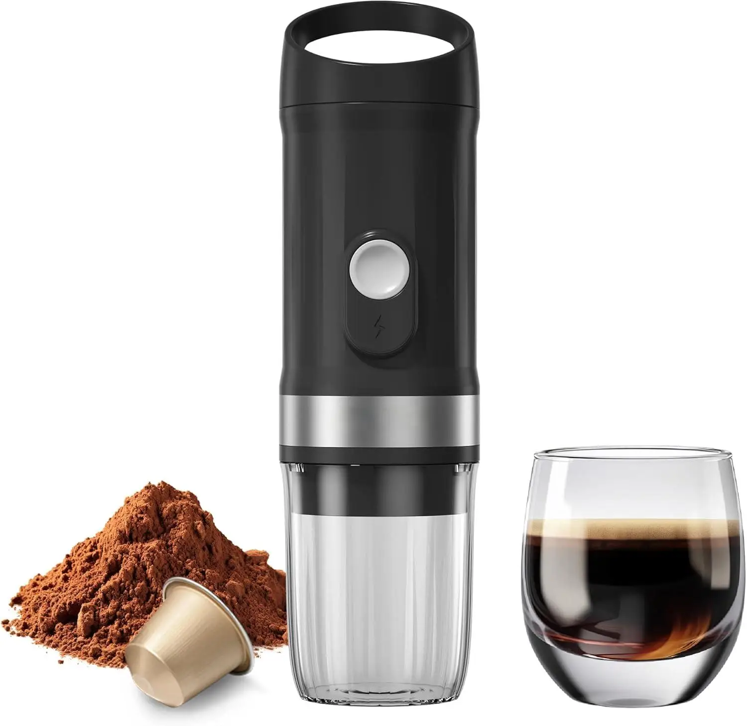 

Portable French Coffee Brewer-Capsule & Ground Coffee Machine-Dual Use Battery & USB Powered Type-C Quick Charging