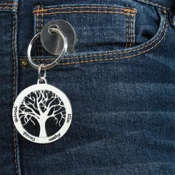 Custom Tree Of Life Name Keychain Personalized Names Pendant Stainless Steel Jewelry For Family Christmas Gift