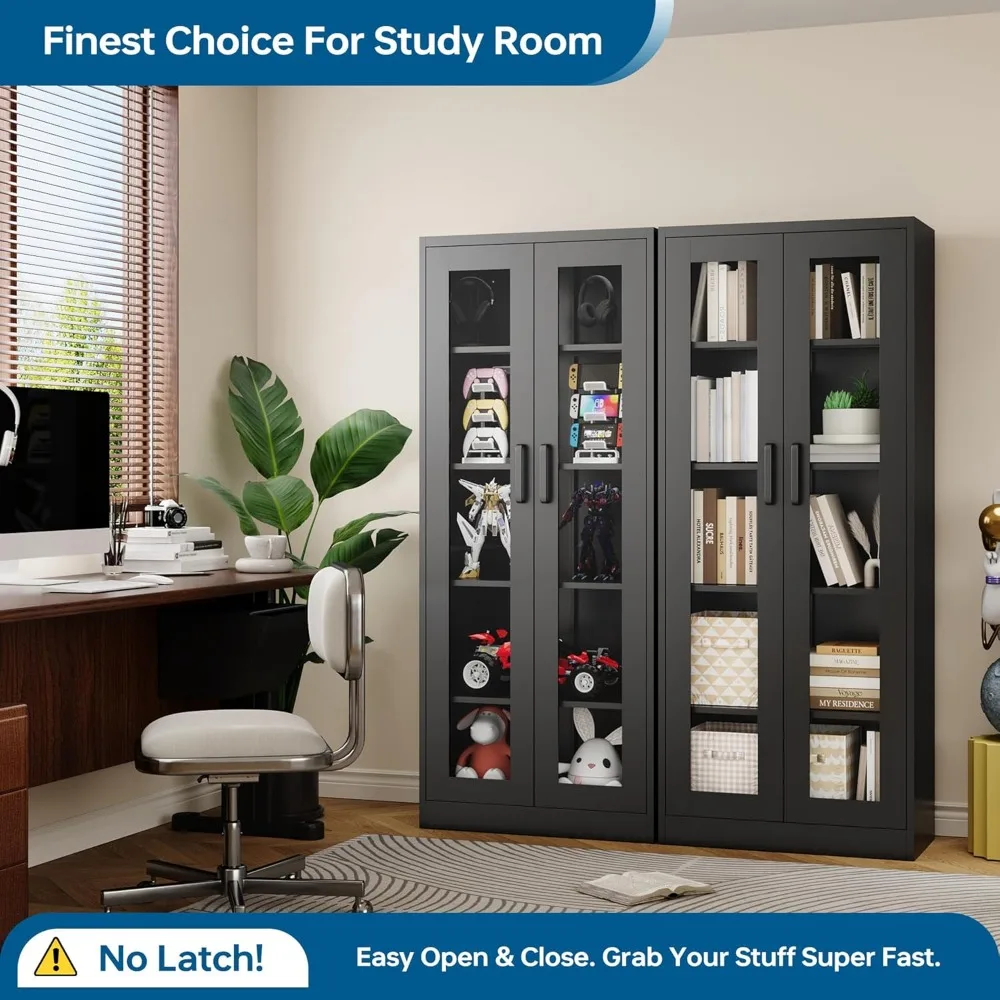 خزانة عرض بباب زجاجي مقاس 67 بوصة مع 4 أرفف قابلة للتعديل، وإطار فولاذي عالي التحمل للاستخدام في المكاتب المنزلية