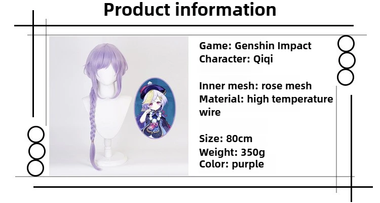 Qiqi cosplay peruca jogo genshin impacto role play peruca mulher trança roxa cabelo longo halloween anime con palco traje acessórios