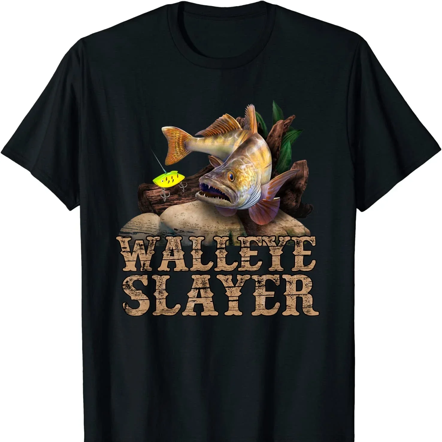 

Walleye Slayer Fishing Graphic Tee Men's Casual Short Sleeve Cotton T-Shirt Trip Gift